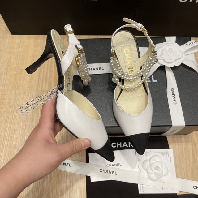 chanel2022最新爆款珍珠涼鞋 香奈兒尖頭平跟涼鞋 dx3353